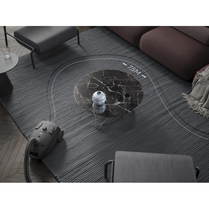 Vacuum cleaner designed for easy cleaning of larger areas without needing to switch power outlets.