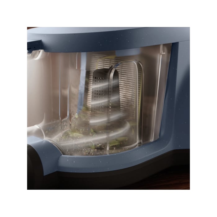 Vacuum cleaner with cyclone separator for efficient cleaning with less frequent bin emptying.*Based on internal test according to IEC 62885-2 edition 2.0.5.1.5, 10 & 5.12