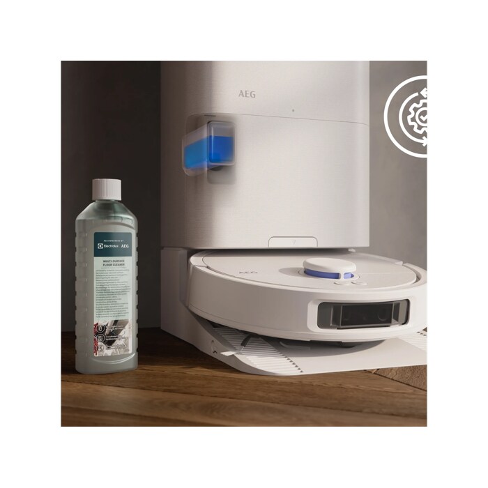 Automatically dispensed detergent removes dirt and odours from the mops