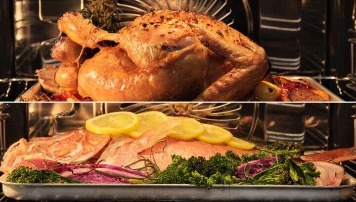 Comida a ser preparada num forno