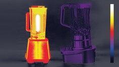 A heat map image showing the AEG Tabletop Blender staying cooler than other blenders