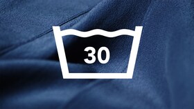 Algodão azul com um ícone de lavagem a 30 °C sobreposto